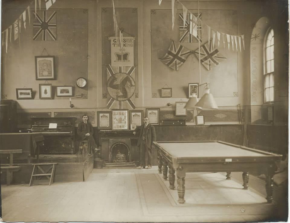 Interior with billiards table, early 1900s